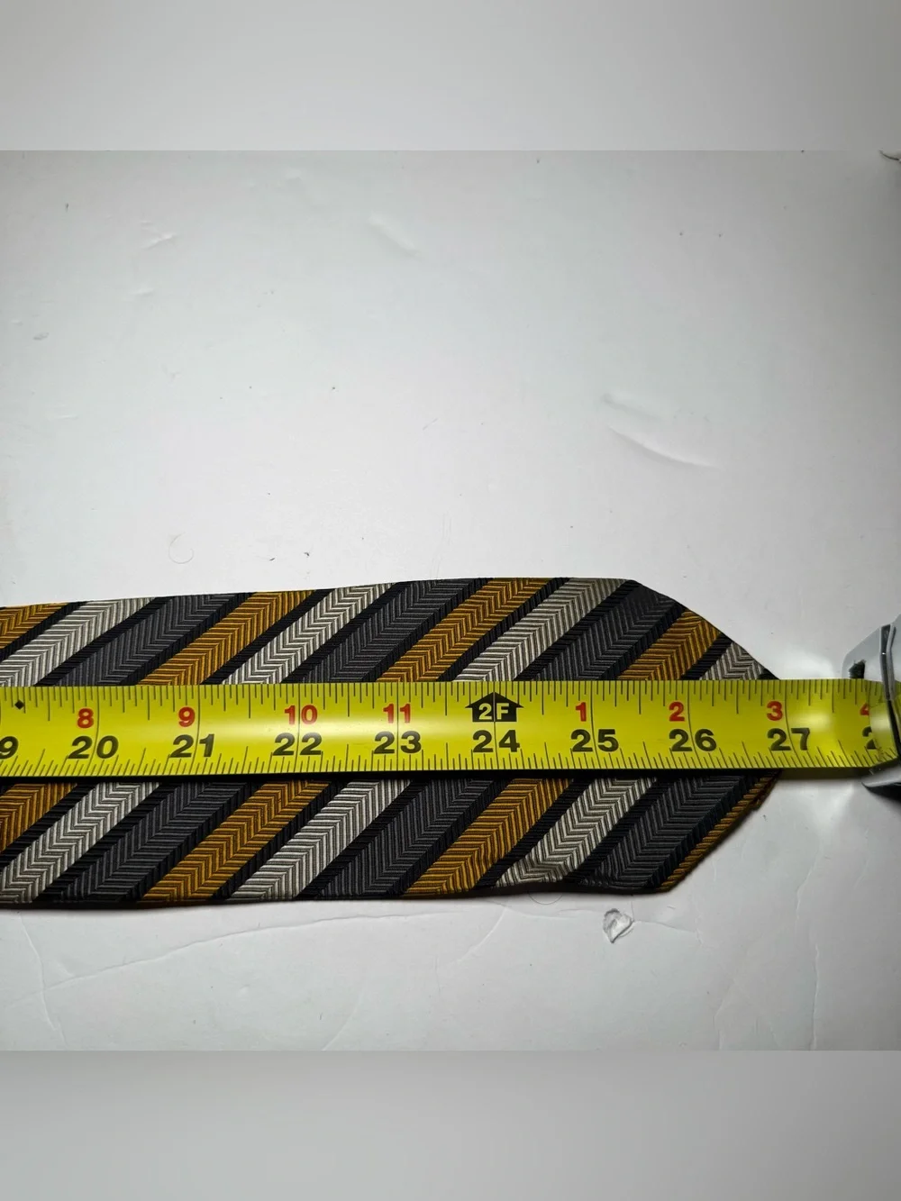 Vintage Yves Saint Laurent Silk Tie Gold Grey Black Herringbone Striped YSL 3.5